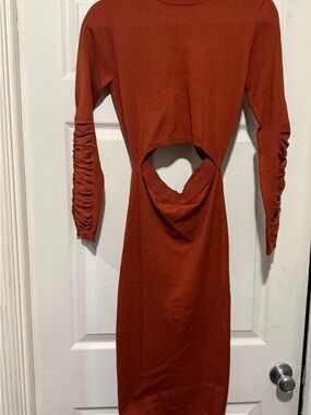 AKIRA Knit Sweater Dress With Cutouts Burnt Orange Very Sexy Large